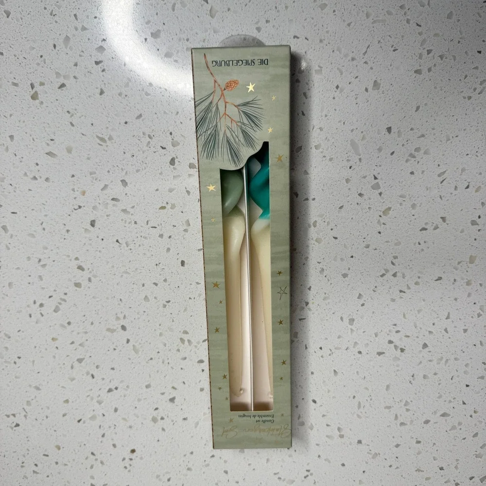 NIB Die Spiegelburg Taper Candle Set Teal Cream German‎ Holiday Decor 18333